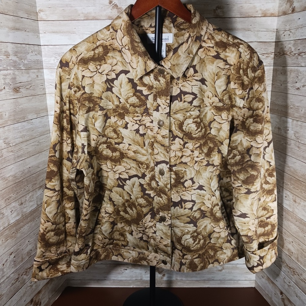 Westbound Women's Sz L Brown Floral Pattern Button Up Jacket